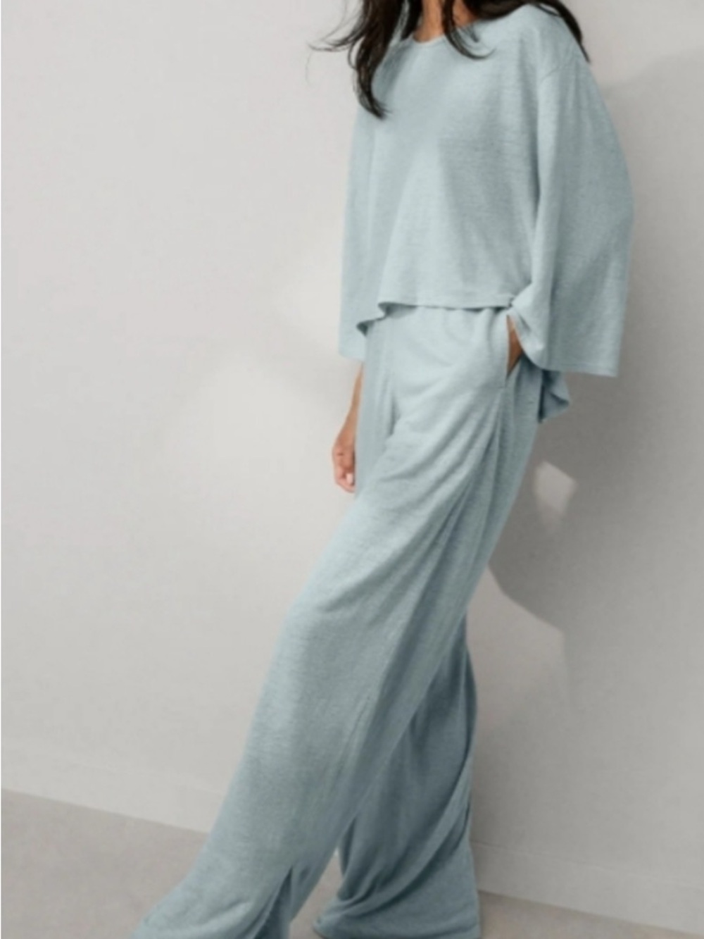 ISO Lunya Siesta Blue Two-Piece Loungewear Set - Cropped Top & Wide Leg Pants - Picture 2 of 2